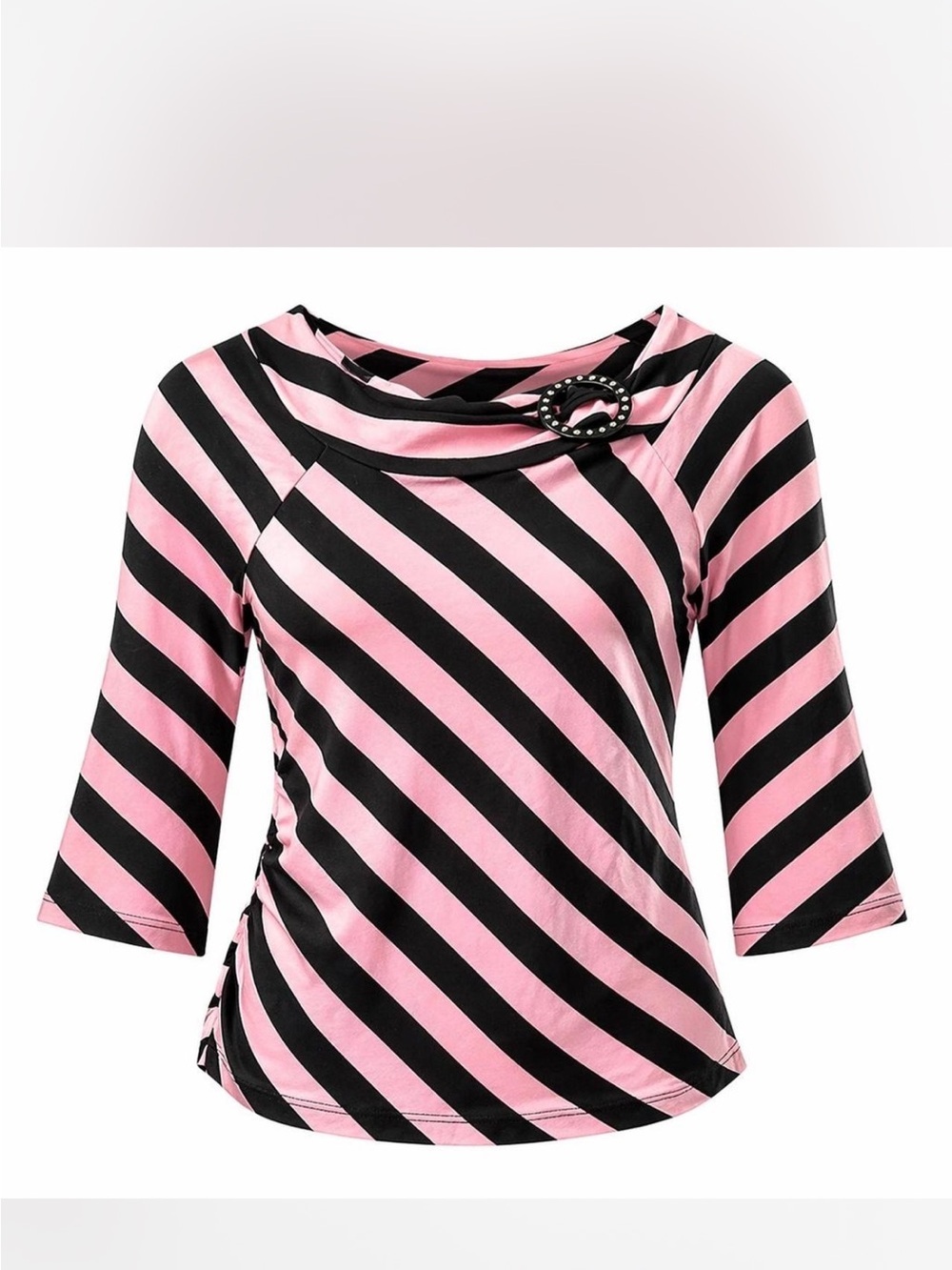 Y2K quarter sleeve rouge, top Striped Pink & Black Scoop